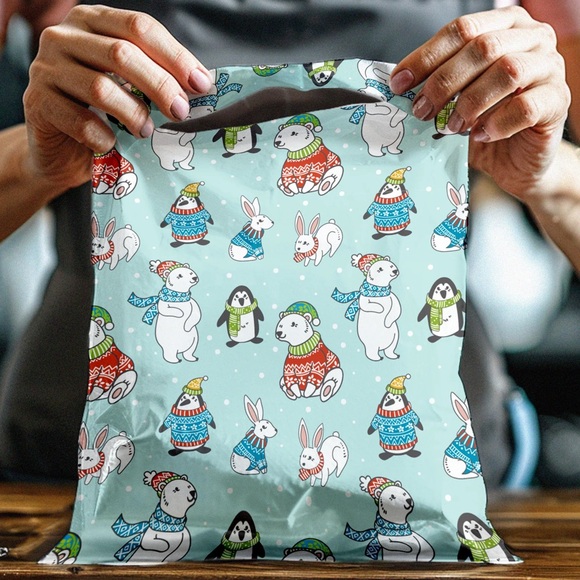 ❄️10 Blue winter animals Poly Mailers 12  x 15 inch - Picture 5 of 7
